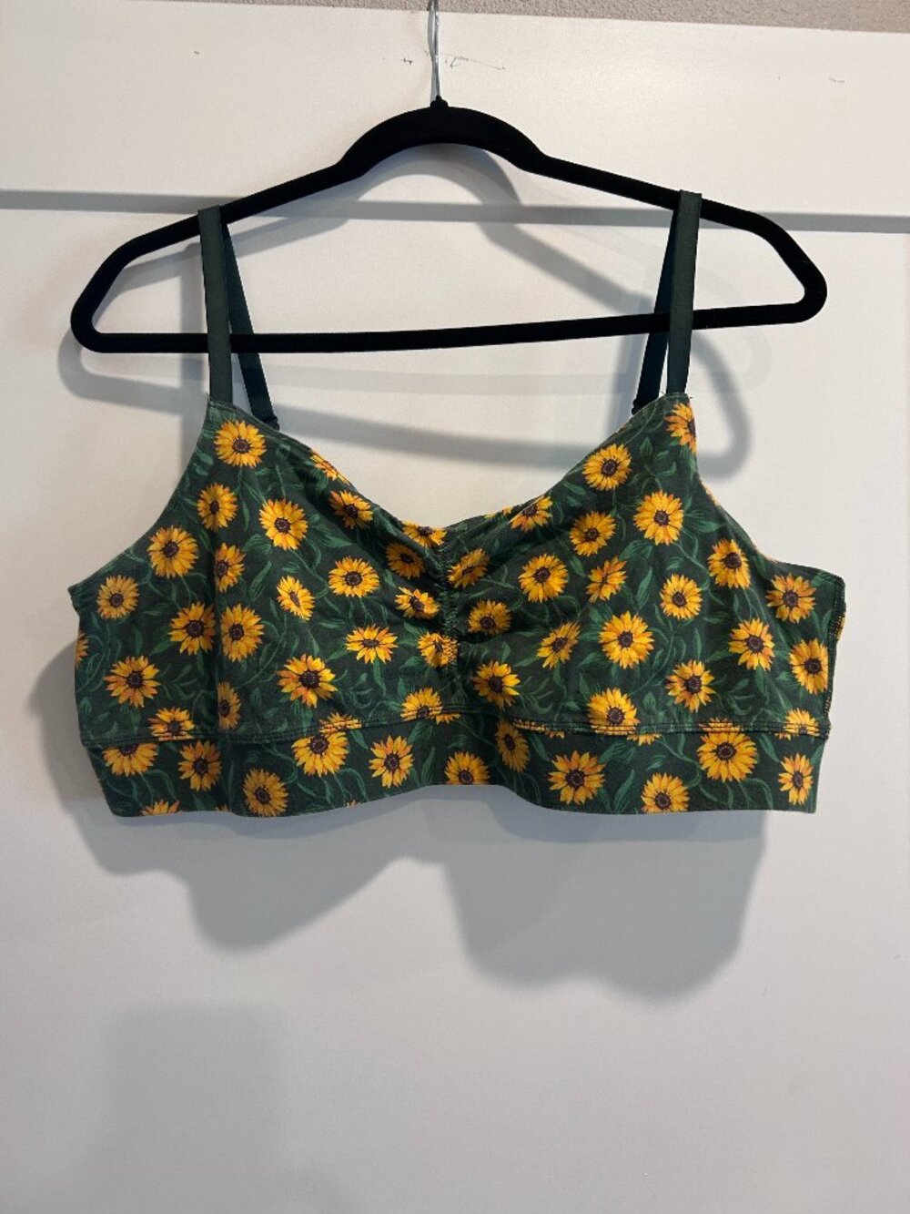 Duluth Trading Co XXL Free Range Cotton Bralette Green Sunflower Print